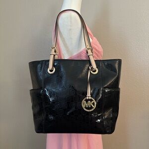 Michael Kors Glossy Black Tote with Gold Accents